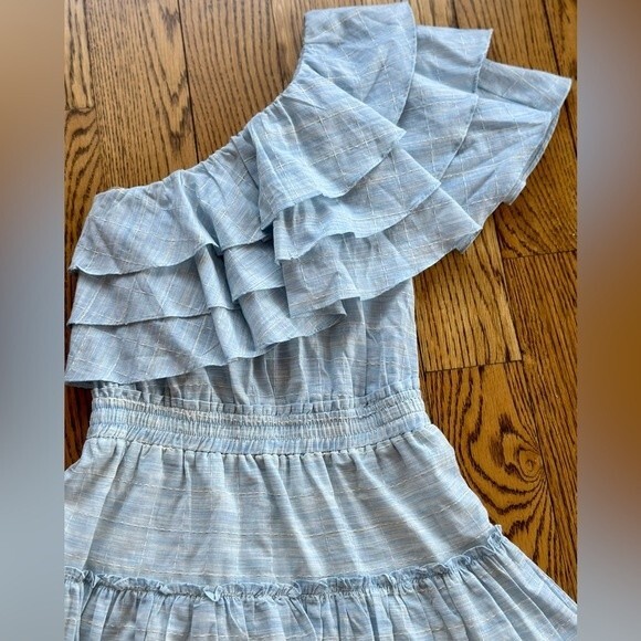 Misa Los Angeles Women's Sz M Estelle Light Blue Boho One Shoulder Mini Dress - Picture 5 of 7